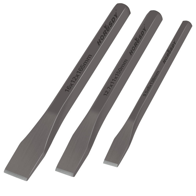 HORUSDY 3-Piece Heavy-Duty Cold Chisel Set, 3/8", 1/2", 5/8" Metal Chisels, Drop-Forged Cr-V Steel for Woodworking, Metalworking, Masonry & Carpentry