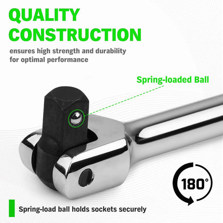 6-Piece Premium Breaker Bar Set, 1/4", 3/8" & 1/2" Drive, Heavy Duty Breaker Bars, 6-inch, 10-inch, 15-inch Length with 180° Rotatable Head