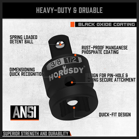HORUSDY 5-Piece Impact Socket Adapter and Reducer Set, 1/4-Inch Hex Shank Socket to Drill Adapter 1/4", 3/8", and 1/2" Impact Driver Adapter for Power Drill & Impact Driver