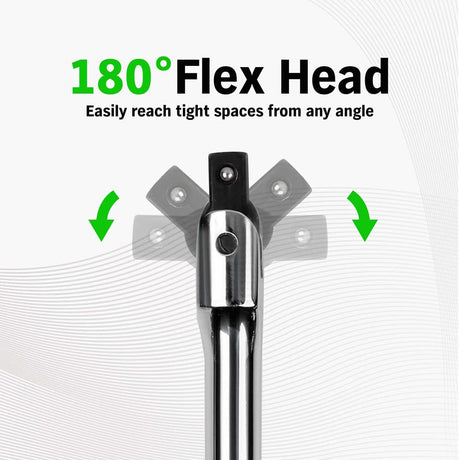 6-Piece Premium Breaker Bar Set, 1/4", 3/8" & 1/2" Drive, Heavy Duty Breaker Bars, 6-inch, 10-inch, 15-inch Length with 180° Rotatable Head