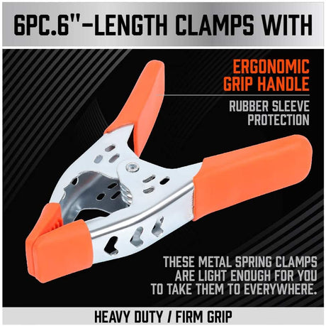 27-Piece 6-Inch Heavy Duty Spring Clamp Set, Large Metal Spring Clamps with 2.5-Inch Jaw Opening for Woodworking, Backdrops, Pool Covers, Photography & DIY Projects
