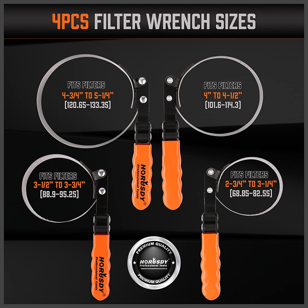 HORUSDY 5-Piece Standard Swivel Oil Filter Wrench, 2-3/4" - 5-1/4"(68.85-133.35mm) Ajustable Car Oil Filter Removal Tool, Durable & Easy Operation
