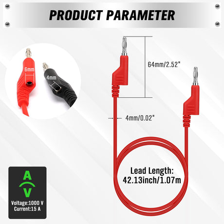 SWANLAKE 5-Piece Dual-Ended Banana Plug Test Leads, 1000V 15A 3.5ft/1M Multimeter Electrical 4mm Banana-Plug, Flexible Copper Banana Cable, Electrical Test Wires