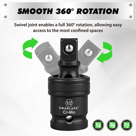 7-Piece Impact Swivel Socket Adapter Set, 1/4" 3/8" 1/2" Drive Universal Joint Socket Set CR-MO Steel, Wobble Joint Sockets Reducer with Magnetic Aluminum Sockets Rail