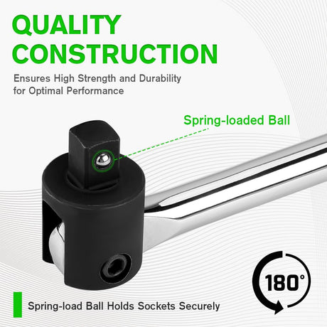 SWANLAKE 1/2 Breaker Bar, 17.5" Length with 180° Rotatable Head, 1/2 inch Drive,CR-V Steel
