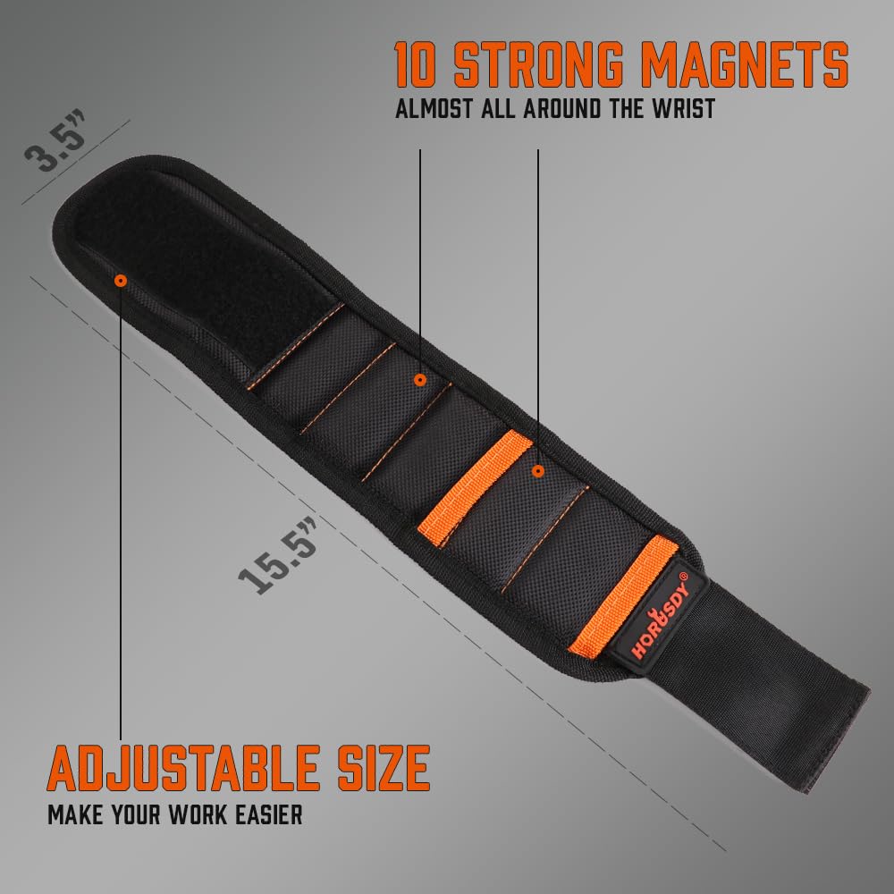 HORUSDY Magnetic Wristband & Universal Socket Grip (7–19mm), Stocking Stuffers Gifts for Men with Strong Magnets for Holding Screws, Nails, Drilling Bits, DIY, Christmas Tool Gift for Men