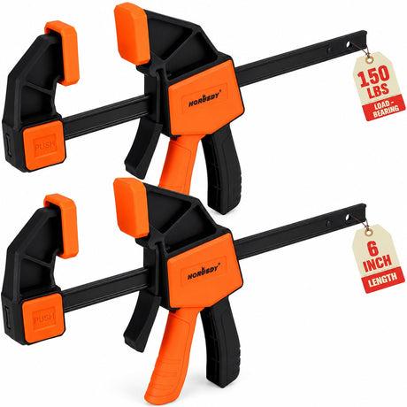 HORUSDY 6-Inch Bar Clamps for Woodworking, 2-Pack Quick Grip Clamps, Heavy-Duty F-Clamp & Spreader, Trigger Clamp with 150 LBS Load Limit for Woodworking, Carpentry, and DIY Projects