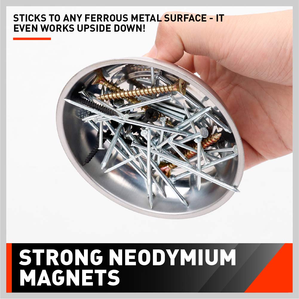 HORUSDY 4-Piece Large Magnetic Parts Tray Set, Stainless Steel Heavy Duty 9.5" W x 5.5''L Square and 4.5" Round Magnetic Trays Tools Parts Tray