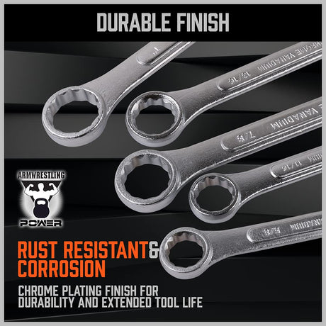HORUSDY 26-Piece Durable Combination Wrench Set with Roll-up Pouch, Open End Wrench Set for General Household, Garage, Auto Repairs, SAE 1/4” - 1” and Metric 8mm - 24mm