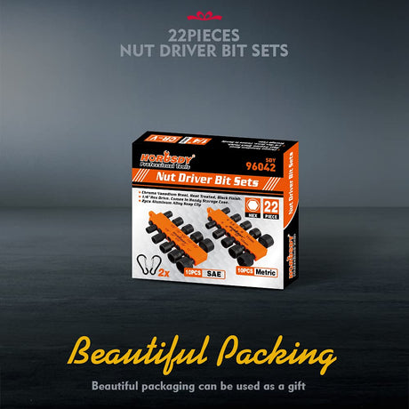 HORUSDY 22-Piece Power Nut Driver Set for Impact Drill, SAE and Metric, 1/4” Nut Driver Hex Keys, Hex Head Drill Bit Set