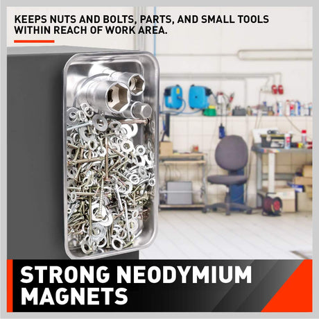 HORUSDY 4-Piece Large Magnetic Parts Tray Set, Stainless Steel Heavy Duty 9.5" W x 5.5''L Square and 4.5" Round Magnetic Trays Tools Parts Tray