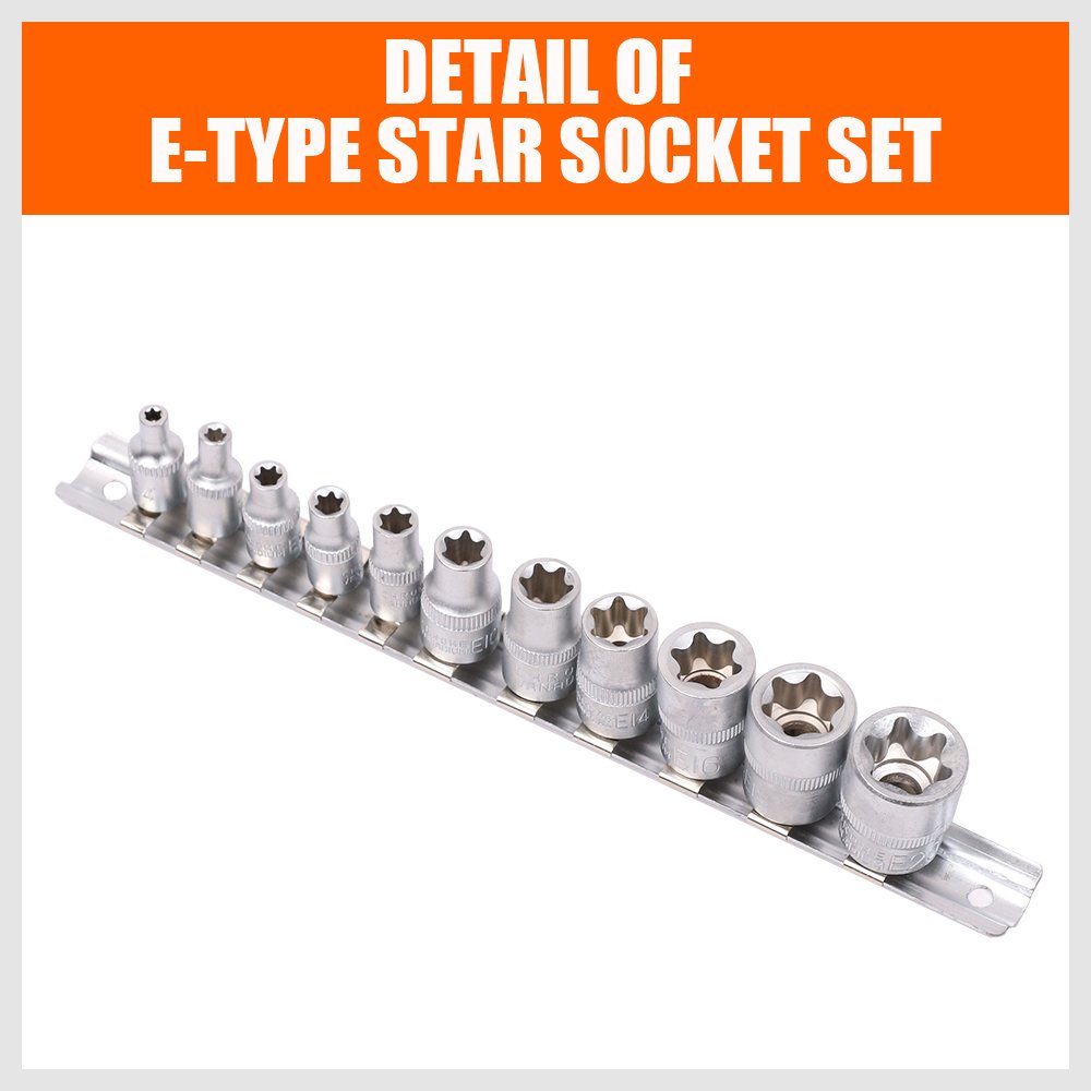 HORUSDY 11Pcs E Torx Socket Set Female External Star Socket Set E4 - E20 Torque Socket Set