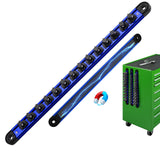 3/8-Inch Magnetic Socket Organizer Rail, Aluminum Alloy Socket Rail, Heavy Duty Sockets Holder with 14 Clips, 360° Swivel Clip Tool Tray, Sockets Organizer for Tool Box Drawer (Blue)