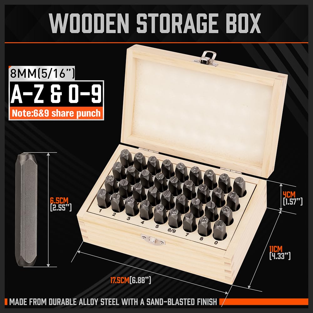 HORUSDY 36-Piece Number and Letter Stamp Set 5/16 (8mm) (A-Z) Punch Perfect for Imprinting metal stamping kit, Plastic, Wood, Leather