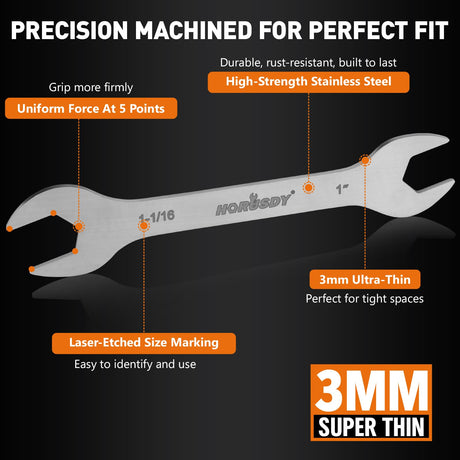 HORUSDY Thin Open End Wrench Set | Bike Wrench Set with Rolling Pouch | 19-Piece SAE & Metric | CR-V Steel | 1/4" to 1-1/16" & 5.5mm to 27mm for Mechanics
