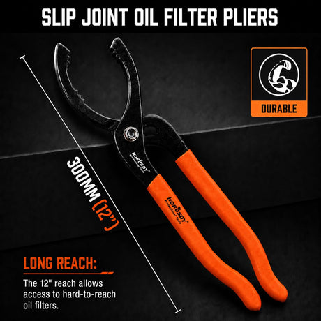HORUSDY 12" Adjustable Oil Filter Pliers, Adjustable Oil Filter Wrench Removal Tool (Orange)