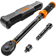 HORUSDY 1/2-Inch Drive Click Torque Wrench Set – 10–170 ft-lb / 13.6–230.5 Nm, ±3% Precision, Dual Scale, 72-Tooth Reversible Head with 5" Extension & Adapter for Car, Tire, and Motorcycle Use