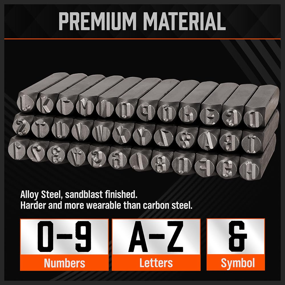 HORUSDY 36-Piece Number and Letter Stamp Set 5/16 (8mm) (A-Z) Punch Perfect for Imprinting metal stamping kit, Plastic, Wood, Leather