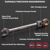 SEDY Premium 12-Piece SAE Flex-Head Ratchet Wrenches Set 1/4"-7/8" with Magnetic Organizer, Cr-V Steel Ratcheting Wrench Set with 72 Teeth 180° Flex Head, Ratchet Combination Wrench Set for Repair