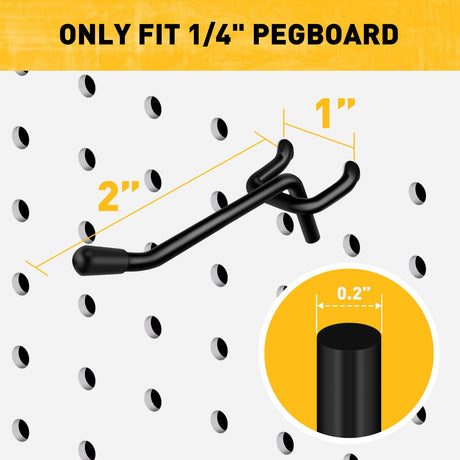 60-Piece 2 Inch Extra Thick Pegboard Hooks, Heavy Duty Peg Board Organizer Accessories, Peg Board Tool Hangers Fit for 1/4" Pegboard Hanging Tools Garage, Workshop, and Craft Storage