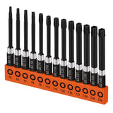 HORUSDY 13-Piece Security Torx Bit Set, 3” Impact Rated Tamper-Resistant Star Bits, S2 Alloy Steel, 1/4” Hex Shank, T5–T40, Long Power Tool Driver Bits
