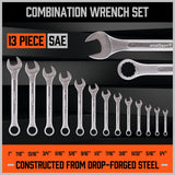 HORUSDY 26-Piece Durable Combination Wrench Set with Roll-up Pouch, Open End Wrench Set for General Household, Garage, Auto Repairs, SAE 1/4” - 1” and Metric 8mm - 24mm