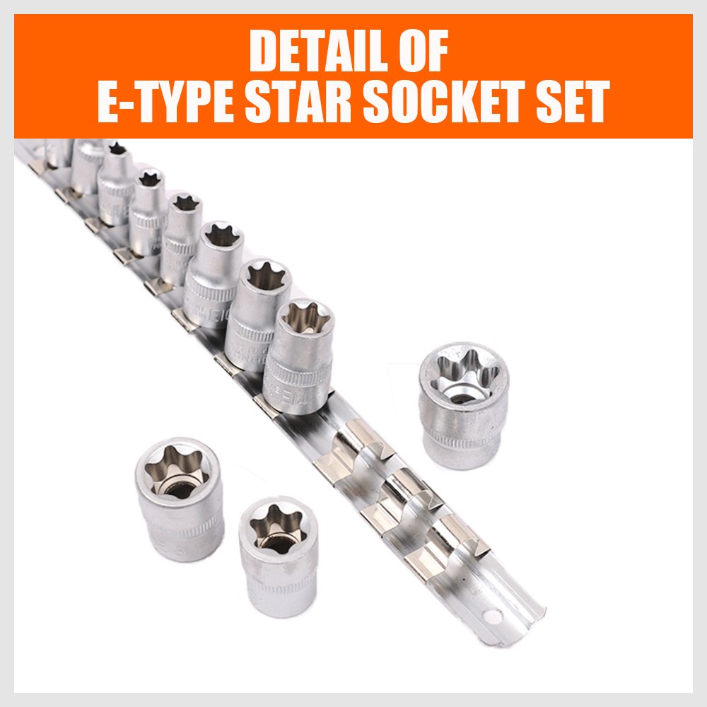 HORUSDY 11Pcs E Torx Socket Set Female External Star Socket Set E4 - E20 Torque Socket Set