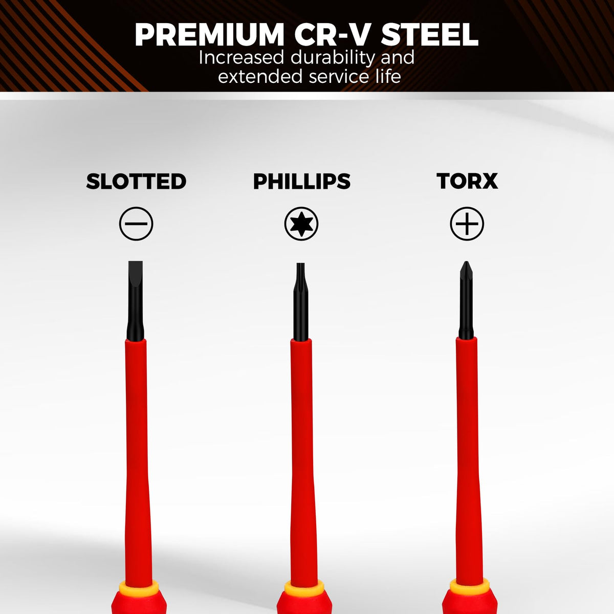 HORUSDY 12-Piece Precision Screwdriver Set, 1000V Insulated Electrician Screwdrivers with Magnetic Tips & Rotatable Top Cap, Phillips PH0/PH00, Slotted 1.8–3mm & Torx T5–T10 with Portable Storage Bag