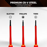 HORUSDY 12-Piece Precision Screwdriver Set, 1000V Insulated Electrician Screwdrivers with Magnetic Tips & Rotatable Top Cap, Phillips PH0/PH00, Slotted 1.8–3mm & Torx T5–T10 with Portable Storage Bag