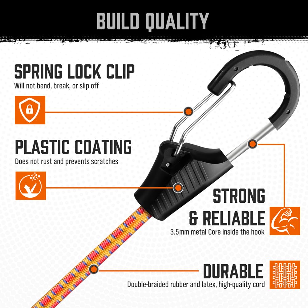 HORUSDY 28-Piece Premium Bungee Cords with Hooks, Includes 10”, 18”, 24”, 36”, 48”, Bungee Cord Assortment (10 to 48 Inch)