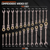 24-Piece Flex-Head Ratcheting Wrench Set, Metric(8–19mm) & SAE(1/4-7/8") Combination Wrenches, 72-Tooth CR-V Steel, Ratchet Spanners with Wrench Organizer for Repair