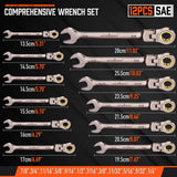 HORUSDY 12-Piece SAE Flex-Head Ratcheting Wrench Set with Organizer | 1/4” to 7/8“ Ratchet Combination Wrenches Set | 72-Teeth | Chrome Vanadium Steel