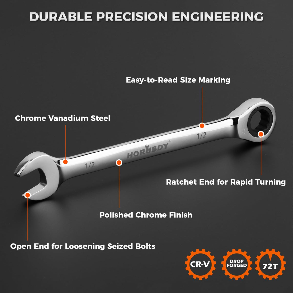 48-Piece Ratcheting Wrench Set, Metric 6-18mm & SAE 1/4-3/4", Cr-V Steel 72 Teeth Ratchet Wrench with Roll Up Pouch and Hex Keys