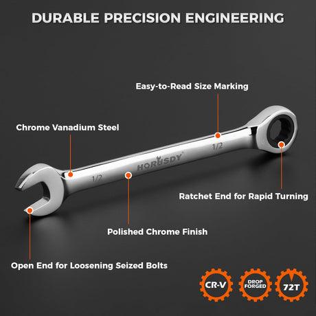 48-Piece Ratcheting Wrench Set, Metric 6-18mm & SAE 1/4-3/4", Cr-V Steel 72 Teeth Ratchet Wrench with Roll Up Pouch and Hex Keys