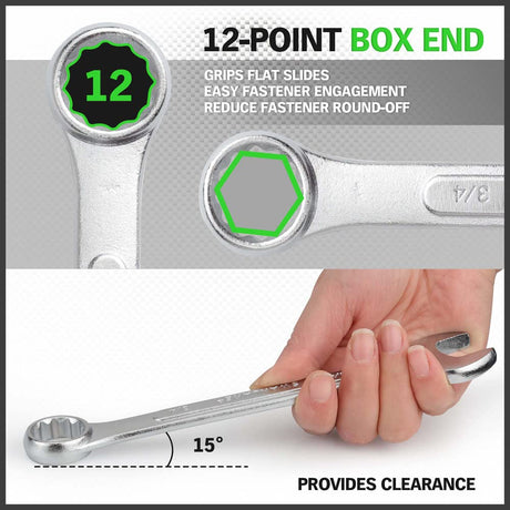 26-Piece Combination Wrench Set with Roll-up Pouch, SAE 1/4” - 1”, Metric 8mm - 24mm, Perfect for General Household, Garage, Auto Repairs and Travel Emergency
