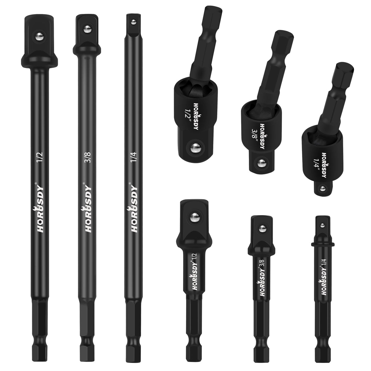 Impact Drill Socket Adapter Set and Universal Joints Socket Set 9-Piece 1/4" 3/8" and 1/2" Driver Socket Adapter, Power Drill