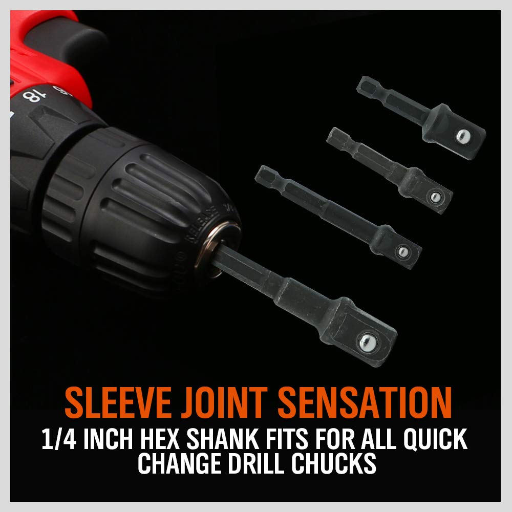 8-Piece Impact Sockets Adapter Sets, Hex Shank 1/4" 3/8" 1/2"