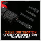 8-Piece Impact Sockets Adapter Sets, Hex Shank 1/4" 3/8" 1/2"