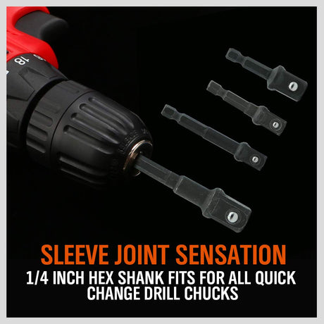 8-Piece Impact Sockets Adapter Sets, Hex Shank 1/4" 3/8" 1/2"