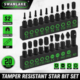 SWANLAKE 20PCS Tamper Resistant Star Bit Set,Torx Bit Set, Impact Grade Security Torx Bits Set,1/4-inch Hex Shank, S2 Alloy Steel, T4-T40