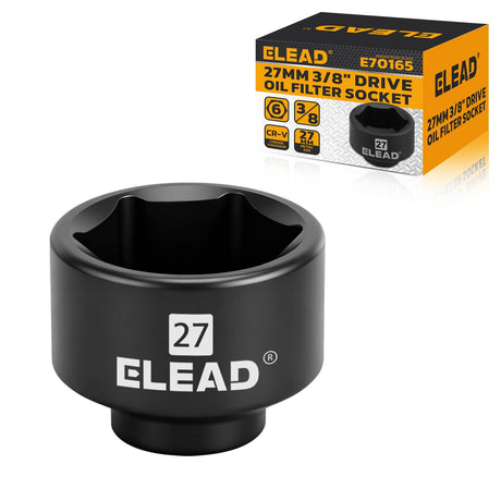 ELEAD 27 mm Oil Filter Socket Wrench, Metric Oil Filter Wrenches, 3/8'' Drive 6-Point Oil-Filter Removal Tool, Low Profile Design for Easy Removal, Chrome Vanadium Steel Oil-Change Tool