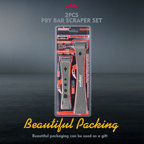 HORUSDY 2-Piece Pry Bar Scraper Set, Stainless Steel Flat Pry Bars with Hex Screwdriver Function, 6-11/16” & 9-1/2” Multi-Purpose Nail Puller, Trim, Demolition & Repair Tools