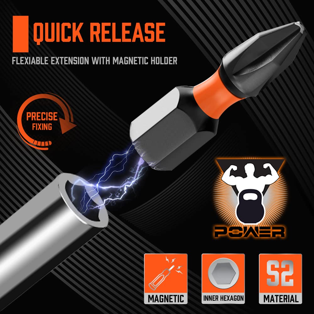 HORUSDY 2-Piece 1/4" Bit Driver Magnetic Screwdriver Bit Holder, 190mm and 90mm Long, Screwdriver Handle for Magnet Tip