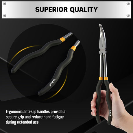 5-Piece 11 Inch Long Needle Nose Pliers Set with 4 Magnetic Plier Racks, Extra Long Reach Pliers Set, 45° & 90° Bent Needle Nose Pliers, Circle Nose and Diagonal Pliers for Tight Spaces