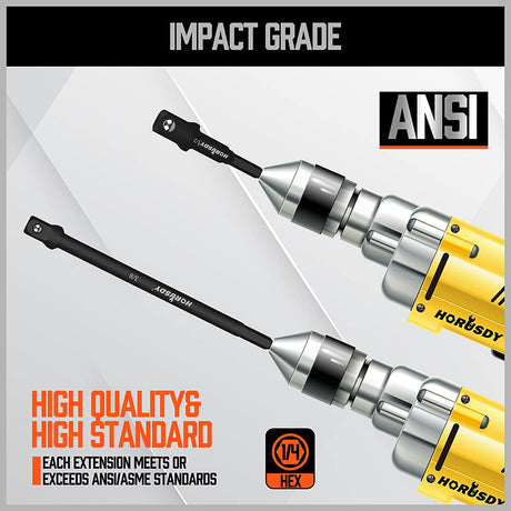 6-Piece Impact Sockets Adapter Sets, 3-Inch and 6-Inch Hex Shank 1/4" 3/8" 1/2"
