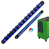 1/2-Inch Magnetic Socket Organizer Rail, Aluminum Alloy Socket Rail, Heavy Duty Sockets Holder with 12 Clips, 360° Swivel Clip Tool Tray, Sockets Organizer for Tool Box Drawer (Blue)