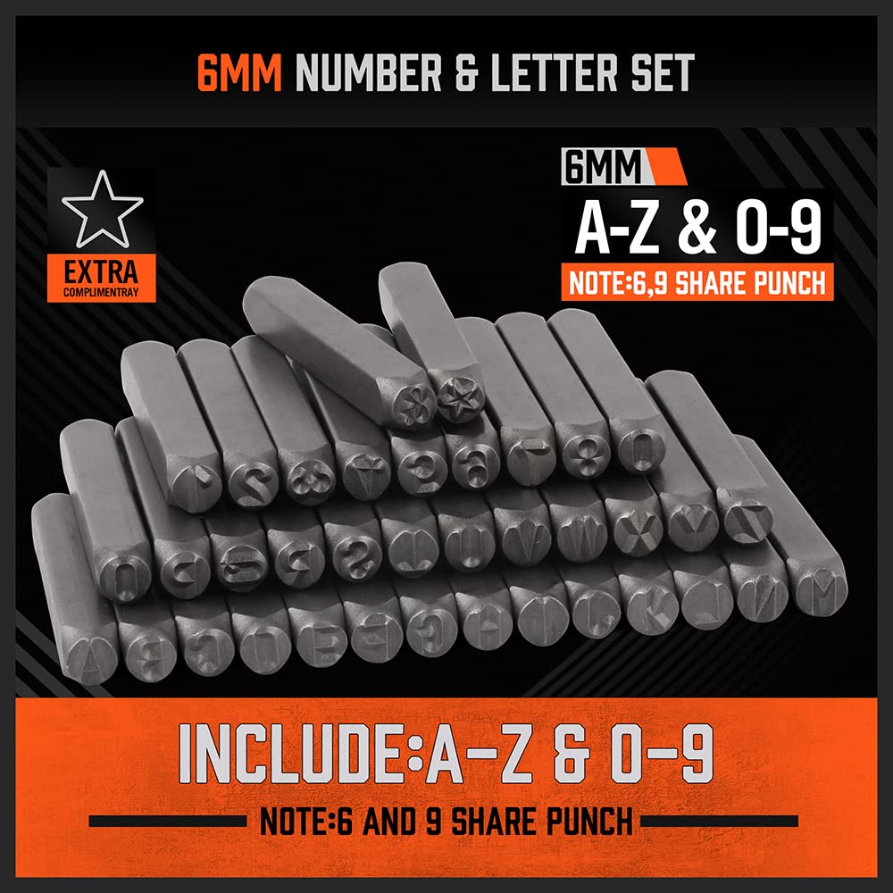 HORUSDY 37-Piece Easy-to-Pick Metal Letter & Number Stamp Set, 1/4” (6mm), Includes Star Symbol, Letter Punch Set for Jewelry, Metal, Leather & DIY Stamping