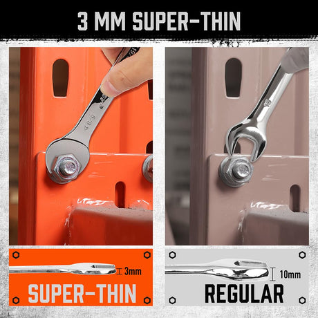 HORUSDY Thin Wrenches Set | SAE | 9-Piece | Including 1/4" - 1" | Bike Wrench Set | Thin Open End Wrench Set with Rolling Pouch