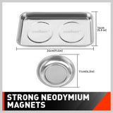 HORUSDY 4-Piece Large Magnetic Parts Tray Set, Stainless Steel Heavy Duty 9.5" W x 5.5''L Square and 4.5" Round Magnetic Trays Tools Parts Tray