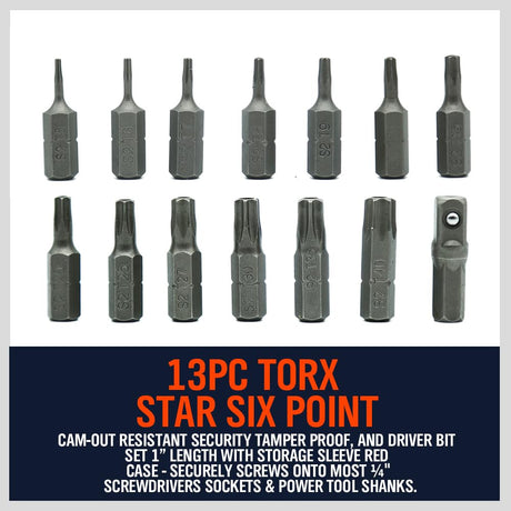 HORUSDY 14-Piece Tamper Resistant Star Bits, S2 Alloy Steel, T5 - T40 Security Torx Bit Set